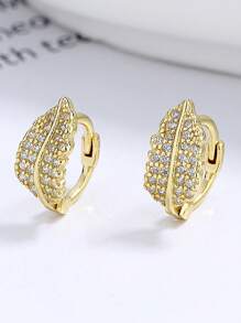925 Sterling Silver Leaf Double Ring Earrings With Zirconia Setting Design, Synthetic Cubic Zirconium Oxide, Shining Luxurious Women's Sterling Silver Jewelry, Suitable For Women To Wear And Match On Many Occasions, Elegant Jewelry For Giving As Gifts At Festivals And Parties