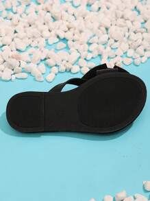 1 Pair Black Toddler/Girls' Flat Beach Sandals, Soft Fabric Butterfly Decor Slip-On Round Toe Design, Fashion & Cute Roman-Style Home Slippers Suitable For 3-15 Years Old Girls Daily, Beach, Vacation, Summer New