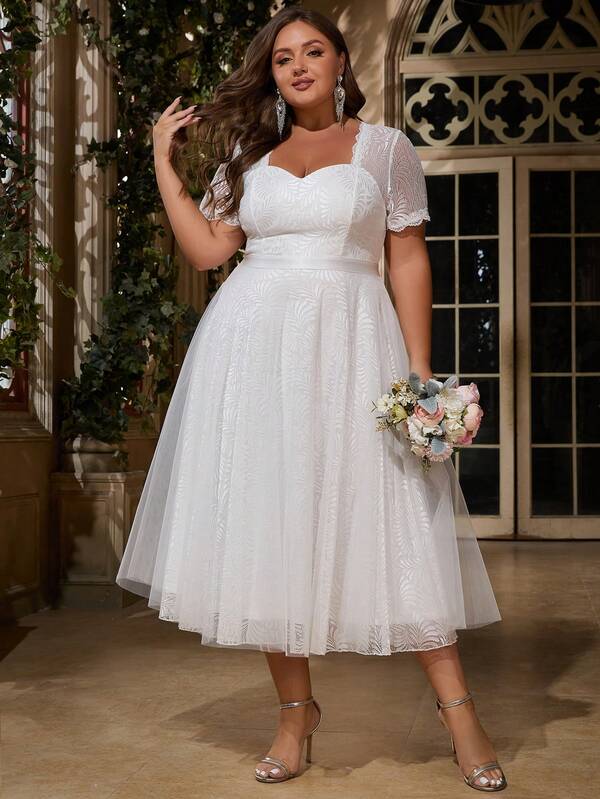 Plus Size Women Lace Patchwork Sweetheart Neck Evening Gown, Bridesmaid Dress, Party Cocktail Dress