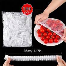 1 Pack Of 100 Disposable Plastic Wrap Sets And Disposable Shower Cap Sets For Household Fresh-Keeping Bowl Covers PE Plastic Wrap, Easy To Store, Odor Isolation, Kitchen Essential, Father's Day Gift