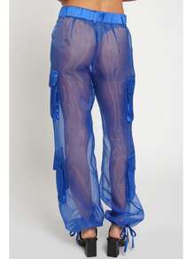 SANS SOUCI ORGANZA CARGO PANTS  Plain    Casual  Party    Organza    Pocket  Sheer    Pants  Night Out  Daily    All Seasons Festival - 寶藍色 - 查看 4