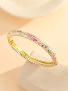 1 chiếc vòng tay mạ vàng họa tiết hoa văn thời trang mới, quà tặng trang sức phù hợp cho bé gái và phụ nữ. - Hồng - Xem 2