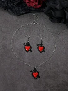 1 Set Gothic Goth Dunkel Kreuz Herz Anhänger Ohrringe & Halskette, Damen Alltagskleidung, Party, Halloween Geschenk