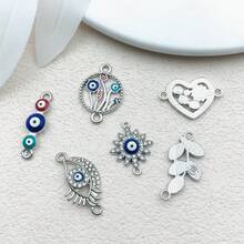 混合 5/6 件合金古银色魔鬼眼系列吊坠配件，适合 DIY 项链、耳环、钥匙扣首饰制作时尚配饰。