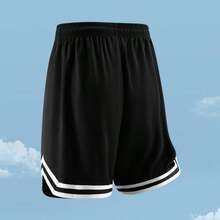 男士夏季运动篮球短裤，抽绳弹力网眼速干百慕大短裤，黑色 - 黑色 - 查看 2