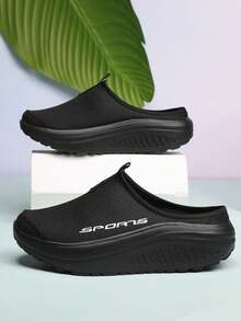 女士透气网眼运动鞋，轻便减震休闲运动鞋，时尚一脚蹬穆勒鞋，适合居家、户外、夏季，一脚蹬休闲鞋 - 黑色 - 查看 18