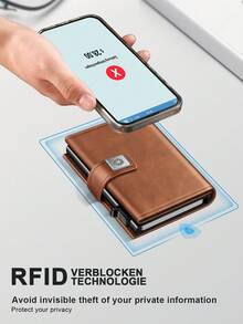 男士复古风格钱包，RFID 屏蔽，拉链双折，带零钱袋，多个卡槽和证件夹，棕色，时尚，适合日常正式/商务正式使用 - 查看 5