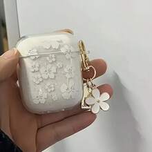 Flower White Floral Pattern Wireless Earphones Case Compatible With AirPods Pro 1/2/3, Soft Plastic Protective Cover - Clear - View 8