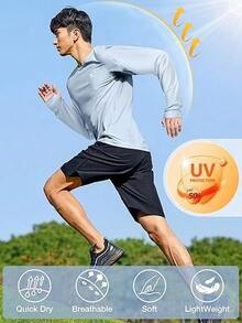 CAMEL CROWN 男士防晒衬衫 UV SPF UPF 50+ 长袖防晒衣 钓鱼跑步游泳T恤 速干轻便 - 淡霧藍 - 查看 6