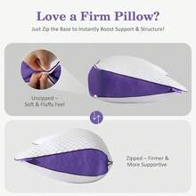 HOMELAB Adjustable Shredded Foam Pillow Size, Cooling Bed Pillow Sleeping With Removable Cover, Medium Pillow Side Stomach & Back Sleepers, 1 Pack 20x28 - 白色 - 查看 3