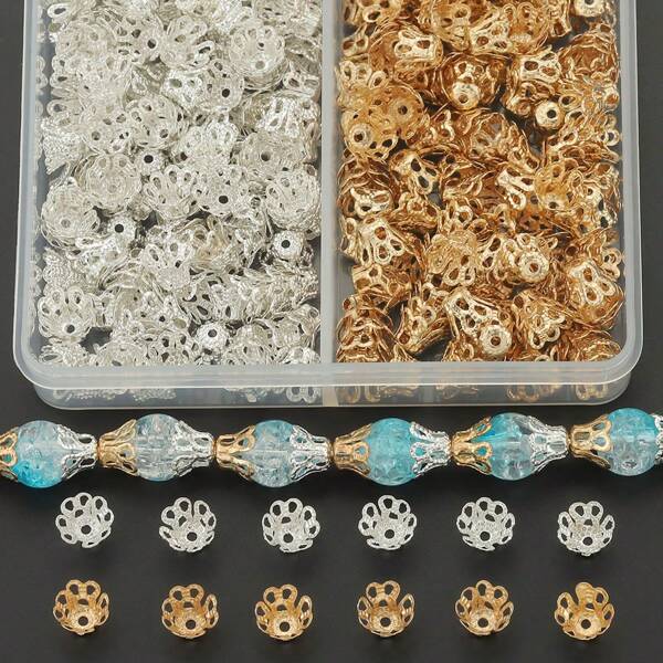 300pcs/Box Random Color Mixing + Random Color Mixing/Golden+Silvery/Golden+White K/KC Golden+Silvery/KC Golden+White K/White K+Silvery Little Cup Shaped Beads Caps For DIY Jewelry Making, Accessories & Parts
