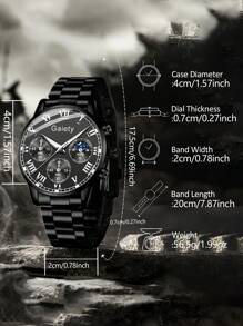 Ensemble de 4 montres à quartz pour homme, bracelet noir, à la mode et simple, cadran à trois yeux, chiffres romains, bracelet, collier, bague, idéal pour un usage quotidien, une décoration ou comme cadeau de vacances.