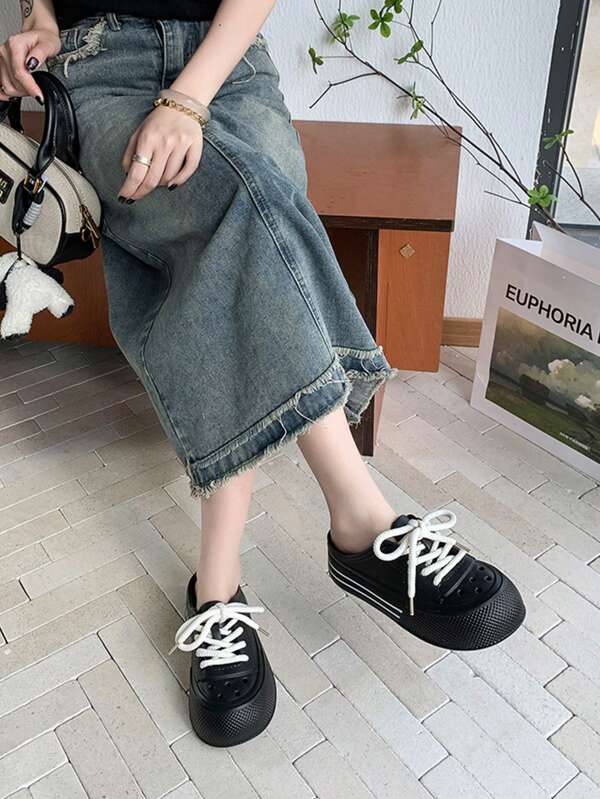2025 Summer Hollow Out Slippers, Women's Mule Shoes, Lightweight Thick Sole Lace-Up Cute Garden Clogs, Outdoor Sandals