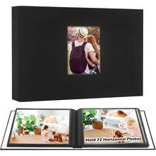 New-88 8x10 Photo Album Holds 72 Horizontal Photos, Linen Cover  Front Window, 8x10 Photo Album Book For 8 X 10 Pictur Artwork, 8 X 10  For Baby W Family Photos (Black) - 橫向黑色 - 查看 1