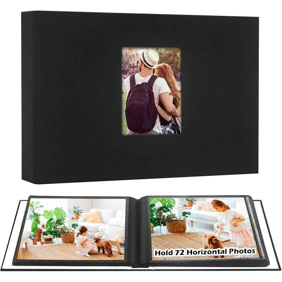 New-88 8x10 Photo Album Holds 72 Horizontal Photos, Linen Cover Front Window, 8x10 Photo Album Book For 8 X 10 Pictur Artwork, 8 X 10 For Baby W Family Photos (Black) - 橫向黑色 - 查看 1