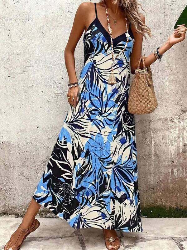 Women's Summer Long Dress With Halter Print For Leisure Holiday