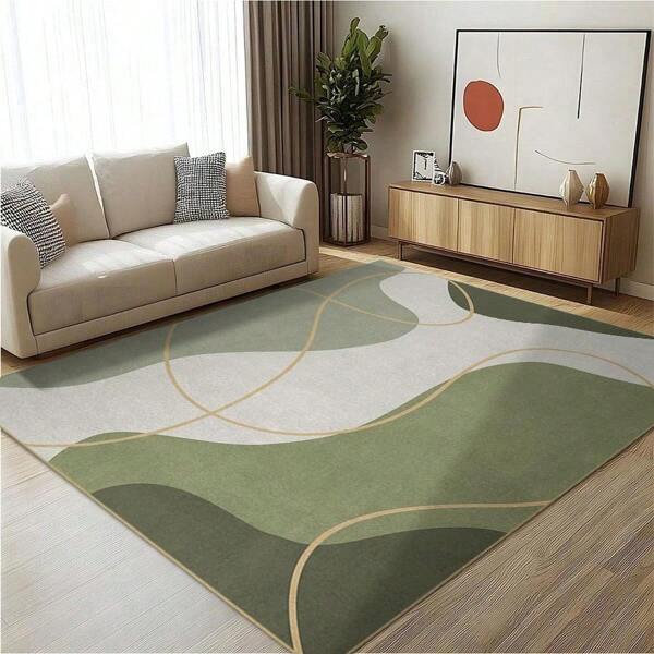 1PC Modern Light Green Gold Dotted Abstract Design Pattern Area Rug Upgraded Version Of Dot Plastic Non-Slip Wear-Resistant Water Absorbent Washable Perfect For Living Room Office Bedroom Decoration Large Size Rug 200X300 Cm Carpet Back To School