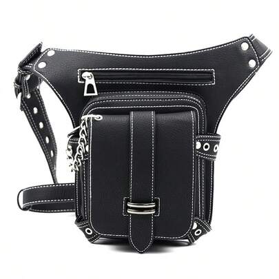 Steampunk Waist Thigh Bag, Gothic Outdoor Drop Leg Bag, Multifunctional PU Leather Belt Bag