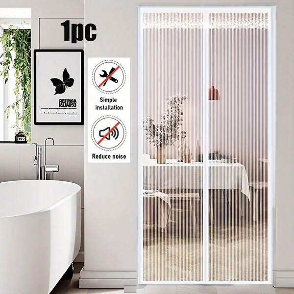 AIYYIPA Zasłona drzwiowa Summer White Stripe Anti-Mosquito - ulepszona wersja Wytrzymała magnetyczna, samozamykająca się siatka - Pogrubiona, oddychająca zasłona przeciw muchom - Moskitiera do drzwi montowana bez wiercenia - Nadaje się do sypialni, salonu, kuchni, balkonu wewnątrz i na zewnątrz