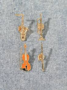 1/4件音乐爱好者的喜悦！小号、萨克斯、长笛、小提琴造型胸针，精湛的金属工艺，演奏时尚旋律，装饰服装，展现音乐激情~#乐器胸针#时尚配饰 - 彩色 - 查看 6