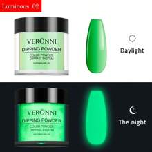 VERONNI 12 couleurs de poudre à tremper qui brillent dans le noir, avec un effet de dégradé rêveur, parfait pour les ongles de fête et le nail art DIY créatif