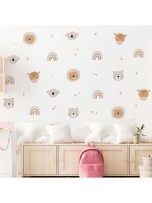 波西米亚卡通动物墙贴，带鸭子 - 可移除自粘式儿童房装饰，水彩鸭子和动物印花，适用于托儿所、游戏室和教室，易撕易贴波西米亚风格墙壁艺术 - 彩色 - 查看 6