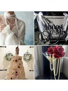 13.12英尺/39.37英尺人造白色珍珠串珠，装饰珍珠花环，DIY婚礼配饰，发饰，婚礼中心装饰，婚礼装饰，节日派对装饰，家居装饰，花卉装饰，乔迁之喜，户外花园露台桌面装饰，下午茶派对，新娘送礼会，化装舞会，家居门廊悬挂吊坠 - 彩色 - 查看 10