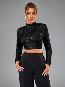 CHOSMO Áo corset đính hạt màu trơn bóng, thanh lịch, thích hợp cho các bữa tiệc dành cho nữ, sinh nhật, kỷ niệm, lễ tốt nghiệp, dạ hội, vũ hội. Màu đen, thích hợp cho mùa xuân. - màu đen - Xem 4