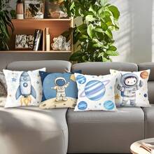 4-teiliges Set Kopfkissenbezug mit Cartoon Weltraum Motiv, einseitig Muster