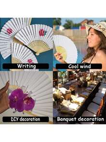 20/40pcs Personalized Engraved White Folding Elegant Cloth Fans, Wedding And Party Supplies,Art Activities For Children - Multicolor - View 7