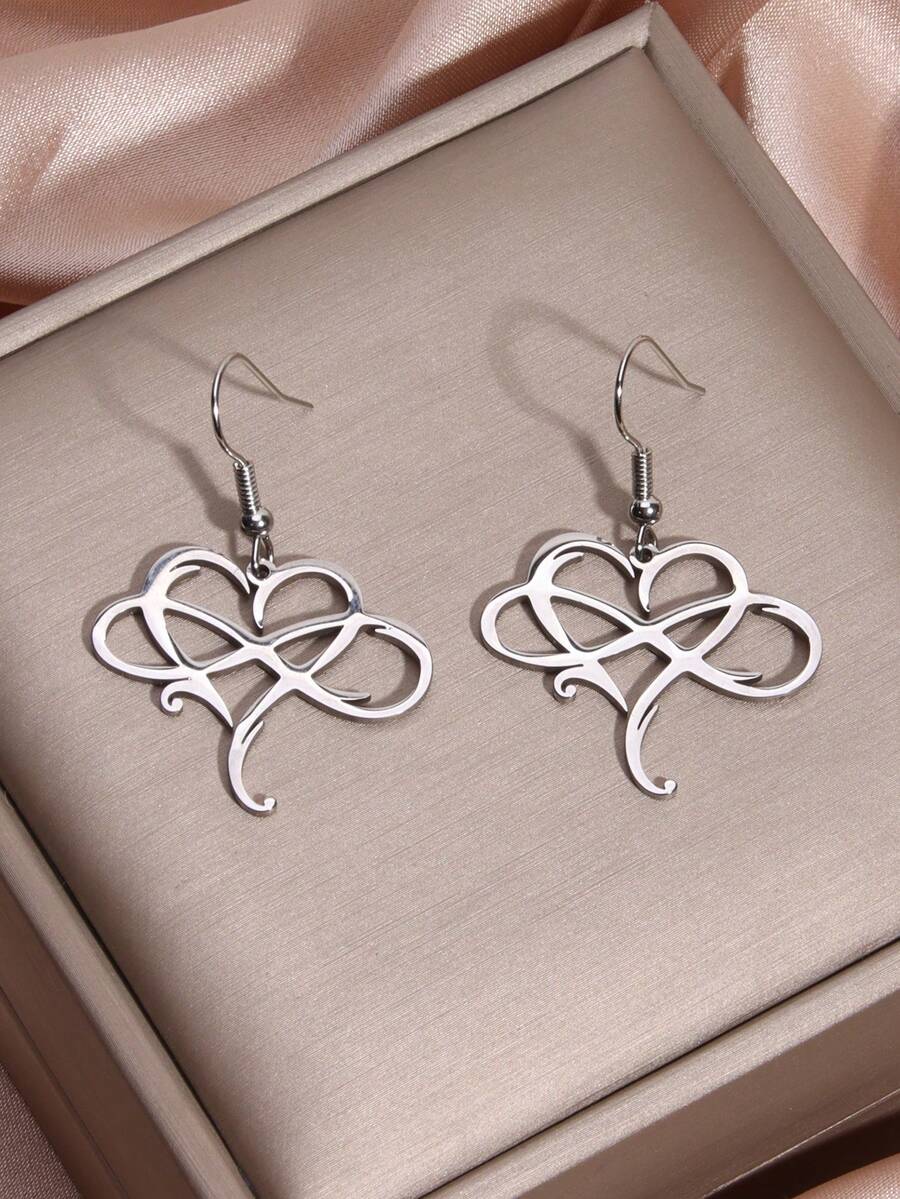 不锈钢十字心形设计创意优雅吊坠耳环镀银首饰女士礼物