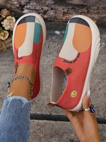 2024 Spring & Autumn New Painted Canvas Shoes For Women, Fashion Versatile Mother Shoes, Slip-On Slouchy Loafers, Anti-Slip Casual Shoes