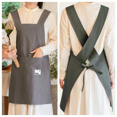 1 szt. fartuch z kieszeniami, fartuch z szerokimi paskami na plecach, do restauracji/kuchni/ogrodnictwa/gotowania/pieczenia/kwiaciarni/malarstwa/baristy