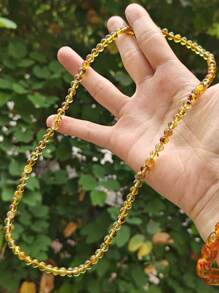 Natural Baltic Amber Beaded Layer Bracelet Or Necklace Million Years Gemstone Resin Fossilized Stone Indie Fashion Accessorize For Couple Nature Stone Gift