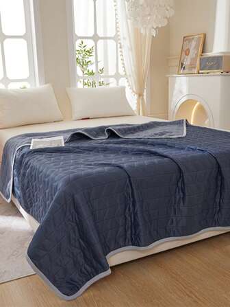 1pc Knitted Soft Quilted Blanket With Binding Edge, Comfortable For Bedroom, Office Or Napping On Sofa