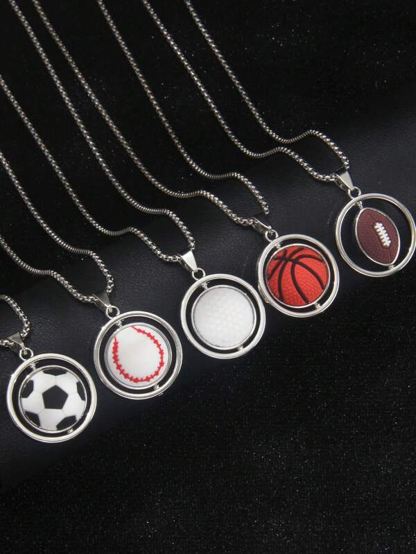 1 pieza Collar con colgante deportivo giratorio, accesorios con encantos de baloncesto, fútbol, golf, béisbol