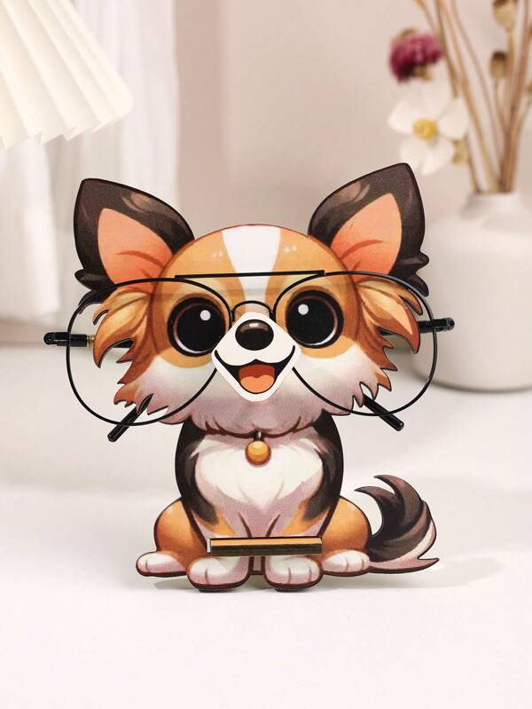 1pc Cute Animal Glasses Holder, Wooden Eyeglasses Stand, Creative Bell Puppy Sunglasses Display Stand, Desk Glasses Organizer, Home Decor, Ideal Gifts For Friends, Men And Women