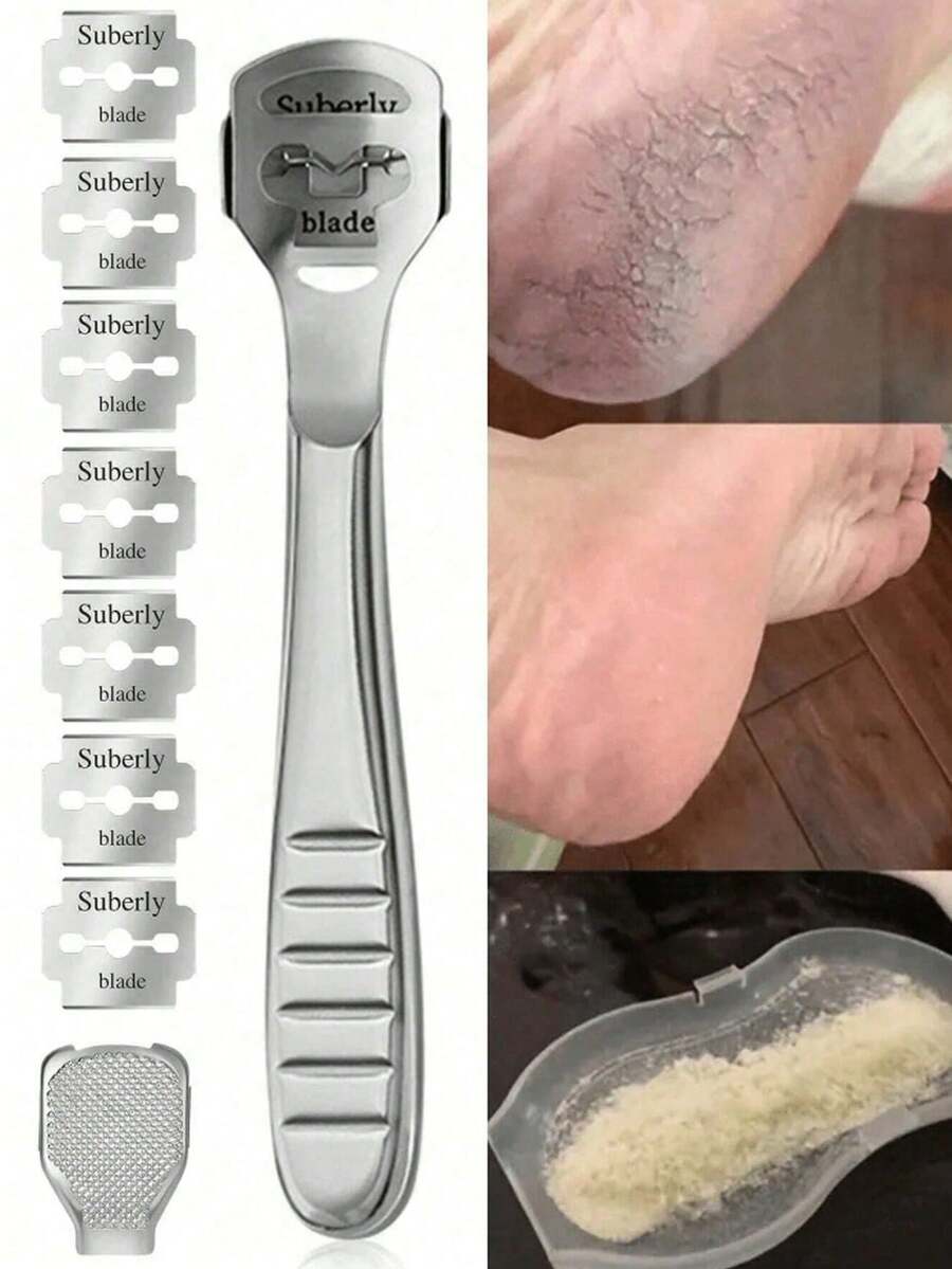 10 片刀片,足部剃须刀,用于足部护理,带足部锉刀,足部锉刀头,不锈钢足部去茧器,足部刮刀,足部刨刀,死皮去除工具,用于去除硬皮和老茧,足部剃须刀 - 銀色 - 查看 1