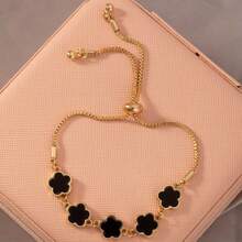 1 pieza Pulsera de acero inoxidable bañada en oro con diseño floral, pulsera elegante de estilo floral como regalo de joyería para niños