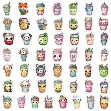50pcs Bubble Tea Faux Pearl Design Cartoon Stickers, Vinyl Glossy Self-Adhesive Decals, Suitable For Decorating Luggage, Skateboards, Phone Cases, Diaries, Notepads, Desktops, Cabinets, Helmets For Adults And Teenagers, School Supplies,Back To School
