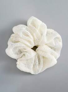 1pc French Faux Pearl Coil Hair Scrunchie, Solid Color High Elasticity Hair Ties, Ponytail Accessories, Lace Hair Bows, Hair Accessory ,Hair Accessories