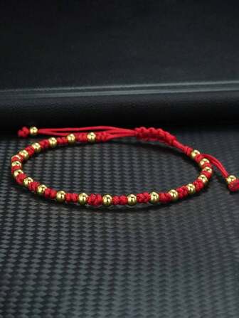 diffone Fashion Handmade Braided Rope Red Bracelet Charms Gold Beads Bracelet For Women Lover Armband Jewelry