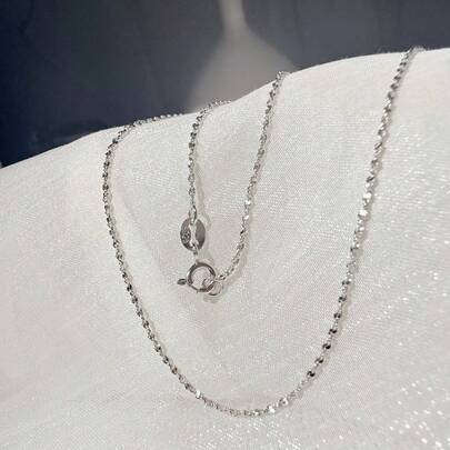 1pc 925 Sterling Silver Elegant Chain Necklace, Hypoallergenic Plain Chain Necklace, Clavicle Necklace, Women Luxury Sparkling Jewelry, Vintage Charm, Suitable For Daily Wear And Special Occasions, Valentine's Day Gift