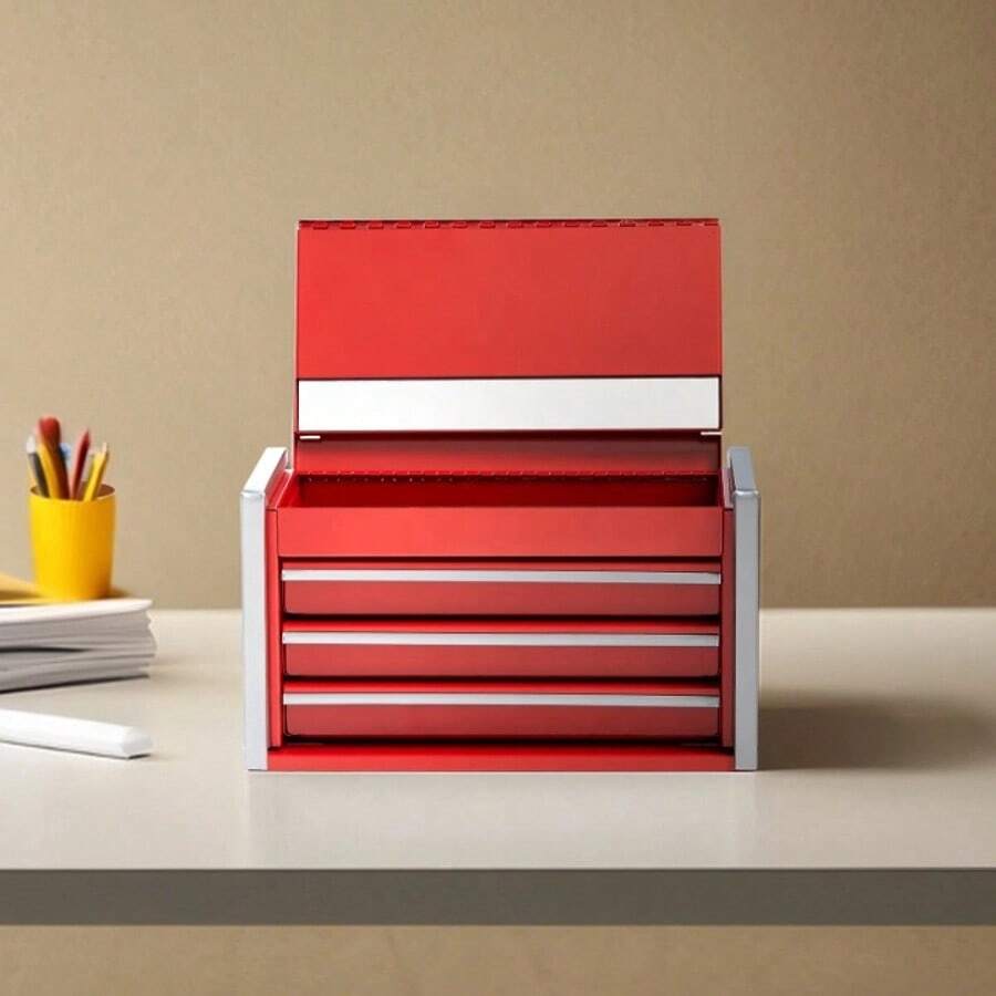 Metal Tool Box, 8.6-Inch, Portable Metal Tool Box With 3 Drawers, Small Tool Chest With EVA Liners And PP Feet Pads, Heavy-Duty Steel With Ball Bearing Opening And Powder Coated Finish, Red - 8,6 inch 3 ngăn kéo màu đỏ - Xem 1