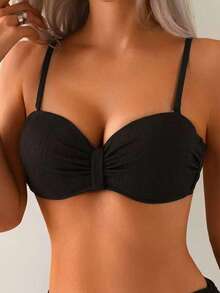 Women's 2 Pieces Bikini Set, Textured Fabric With Adjustable & Removable Straps, Tie-Side Bottom - Black - View 4