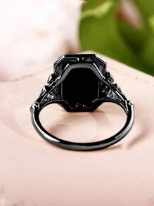 1pc Gothic Black Cubic Zirconia Square Ring, Suitable For Women Everyday Wear