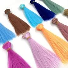 1pc Doll Style Solid Color Straight Hair Wig, High Temperature DIY BJD Styling Wig, Short Straight Wig, Black/Multi-Color 15cm - Multicolor - View 2