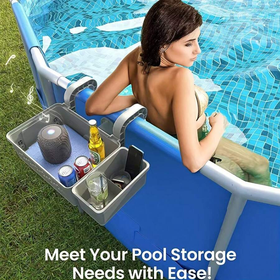 Cesta de almacenamiento para la piscina - Accesorios originales para piscinas sobre el suelo, cesta de almacenamiento para piscina con portavasos, almacenamiento junto a la piscina para organizar tazas, toallas, trajes de baño de mujer, fundas impermeables para teléfonos, boyas inflables, toallas de playa, pilates, camping, los mejores regalos para dar, artículos esenciales de playa, flotadores de piscina