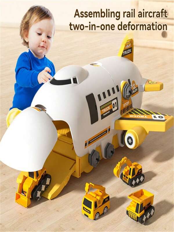 Kids 2-In-1 Transformable Aircraft And Track Toy - Pressure Activated Launcher, Sliding Track, Puzzle Assembly, Screw Installation, Interactive Parent-Child Playtime, Gift For Boys & Girls
