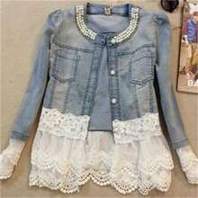 Fashionable Women's Jacket, Elegant Lace Stitching, Beaded Design Women's Casual Jacket, Spring And Autumn Daily Wear - Blue - View 1